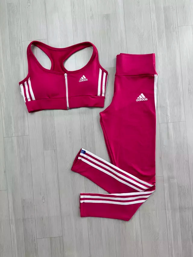 CONJUNTO RETRÔ TOP ZÍPER + LEGGING ROSA
